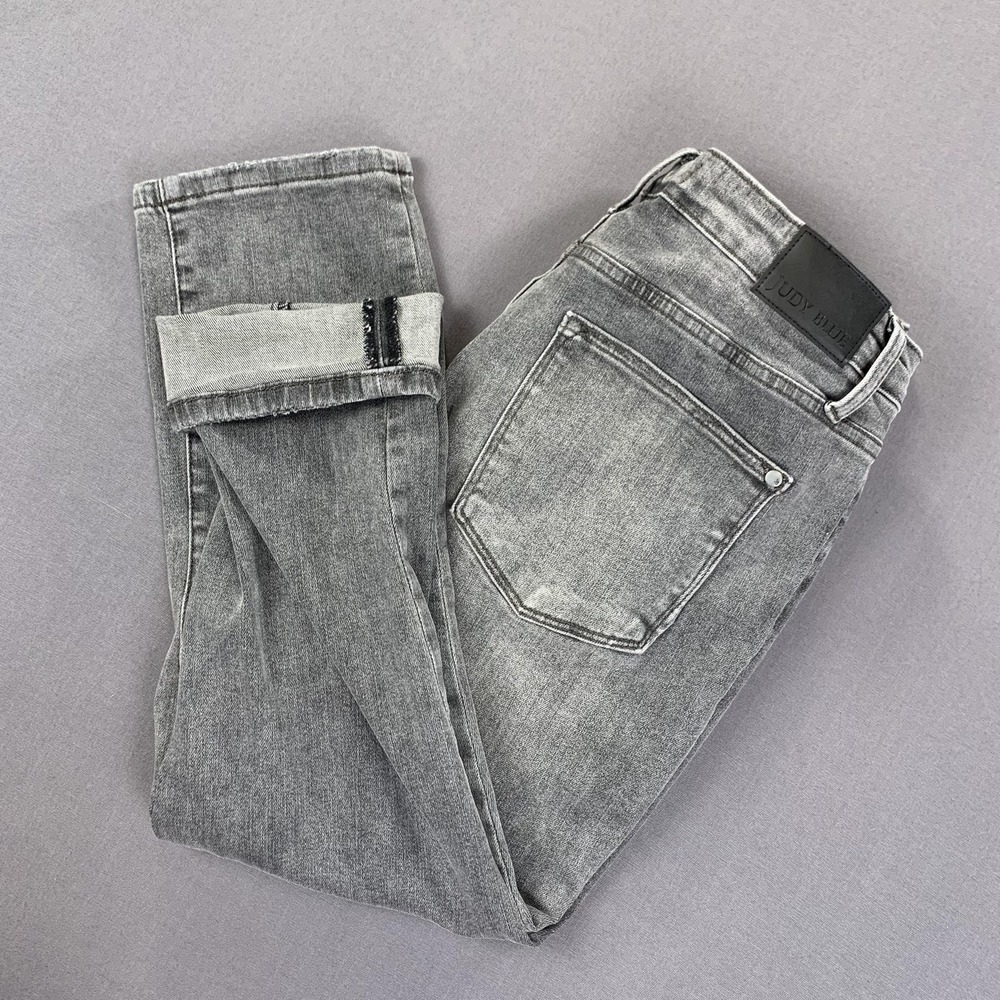 Judy Blue‎ Womens 15/32 Saturday Night Button Fly High Waist Cuffed Capris Gray